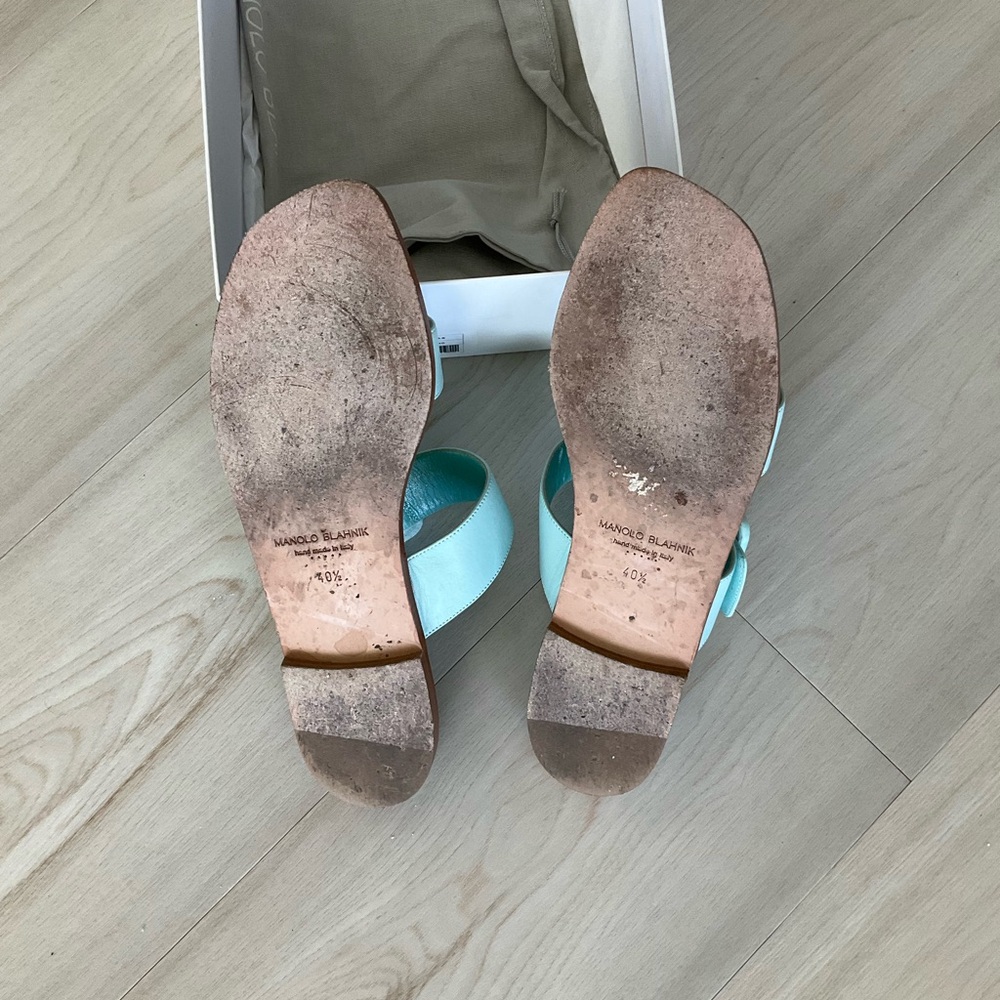 Manolo Blahnik Light Blue Buckle Sandals - Picture 3 of 6